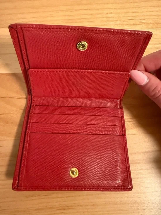 Prada Red Saffiano Leather Compact Wallet Card Holder with Gold Logo with Box - Picture 11 of 16